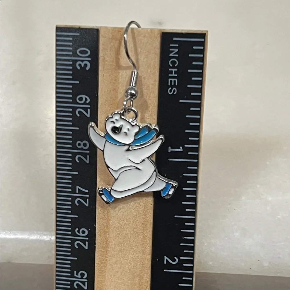 Polar Bear Earrings with Blue Accents